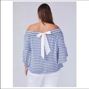 Lane Bryant off the shoulder top w/ stripes & bow